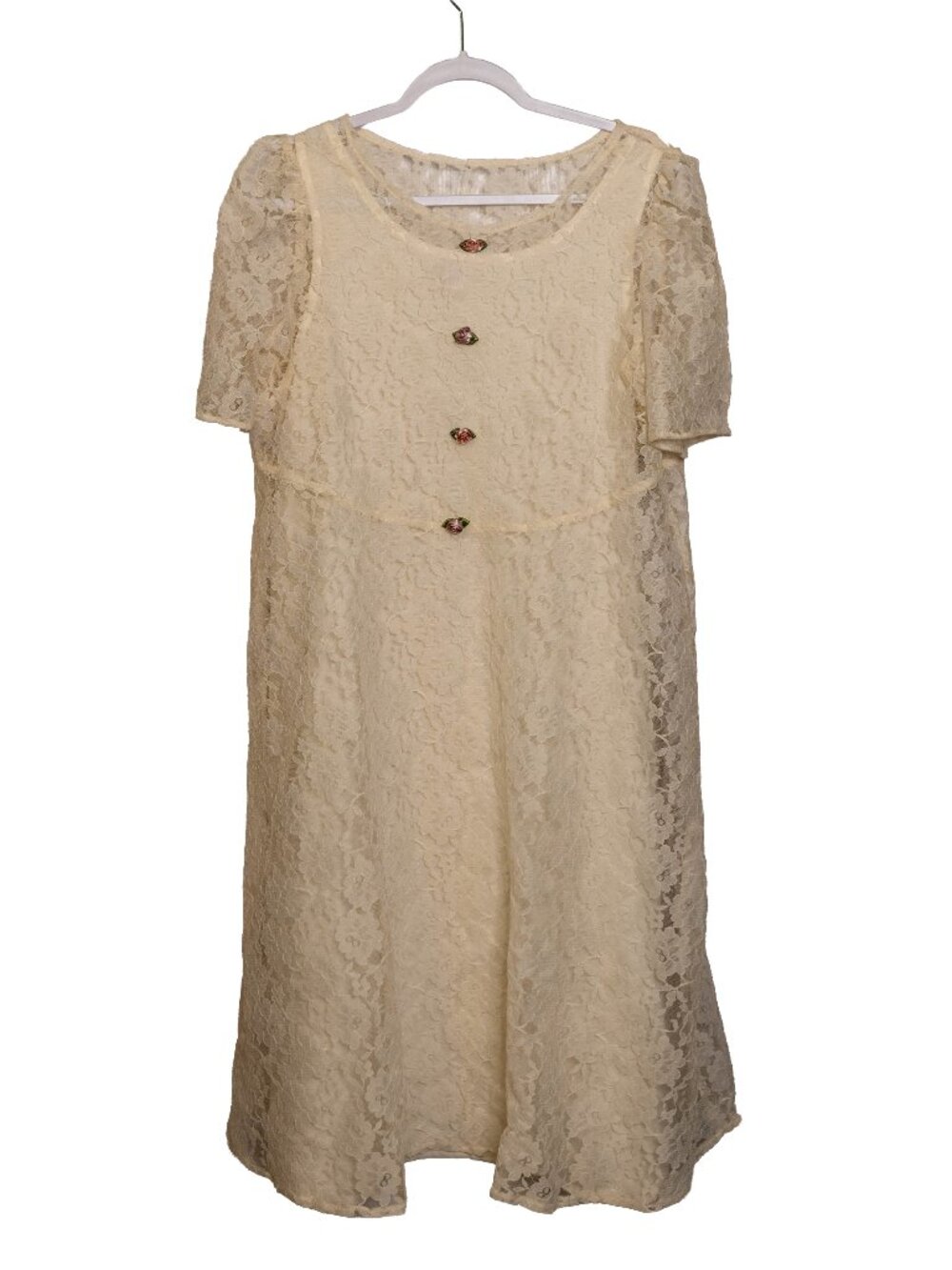 Vintage Ribbons & Lace Collect. Ivory Lace Midi Dress Ideal for Projects Sz 18.5